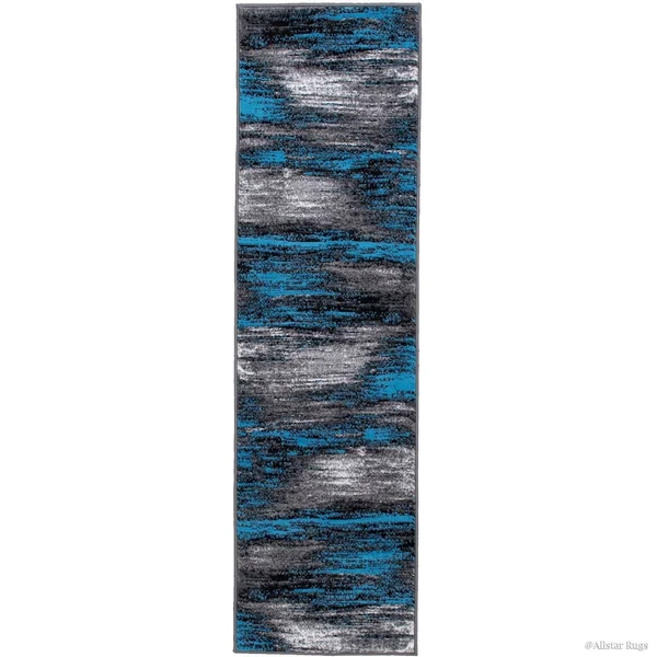 Allstar Blue Exclusive Modern Brush Streak Design Rug - 7& 10x22 x 10&