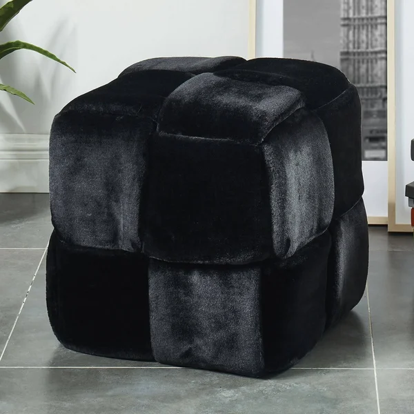 Benjara Velvet Upholstered Ottoman with Interlaced Design, Black