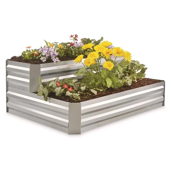 CASTLECREEK Galvanized Steel Stair Planter Box for Raised Bed Gardening