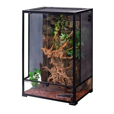 REPTIZOO Reptile Glass Terrarium with Double Hinge Door - top and Side meshes, extra-tall 23.6 inch x 17.7 inch x 35.43 inch, Easy