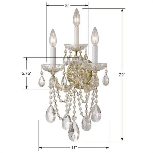 Crystorama 4423-CH-CL-SAQ Maria Theresa 3 Light Spectra Crystal Chrome Sconce