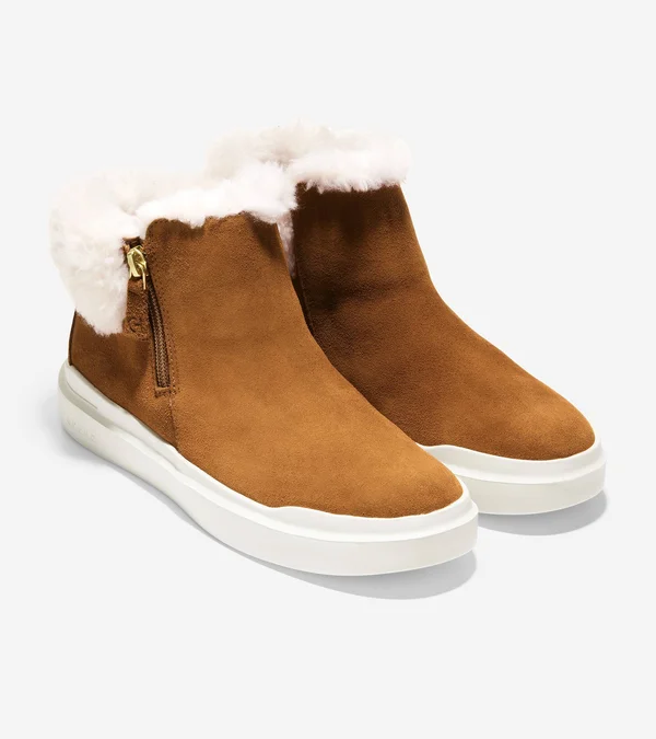 Cole Haan Grandpro Rally Faux Fur Trim Bootie - Brown - 6 B