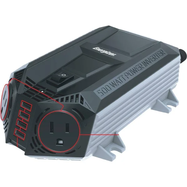 Energizer 500 Watt Power Inverter 12V DC to AC 4 x 2.4A USB Charging Ports Total 9.6A