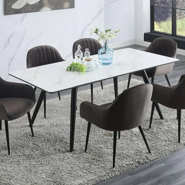Acme Caspian Dining Table White Printed Faux Marble & Black 74010
