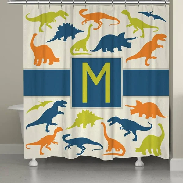 Laural Home Dinosaurs Monogram Shower Curtain