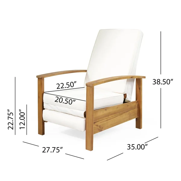 Rosy Outdoor Acacia Wood Push Back Recliner by Christopher Knight Home - Sandblast Gray Finish + Dark Gray