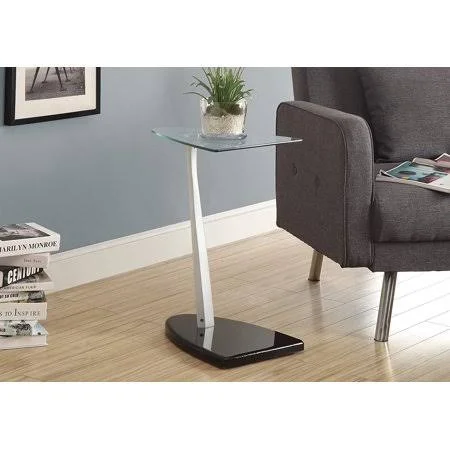 Monarch Specialties Accent Table Top Tempered Glass - 24 inch H, Glossy Black/Silver, Contemporary Style by Brand Monarch Special