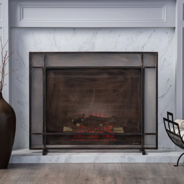 Markus Modern Single Panel Iron Firescreen - Black Brushed Gold Finish