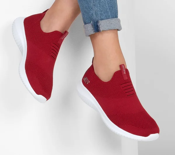 Skechers Women's Ultra Flex First Take Slip-On Sneaker, Red