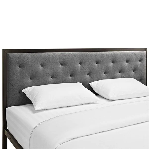 Hawthorne Collection King Tufted Panel Bed in Brown and Gray