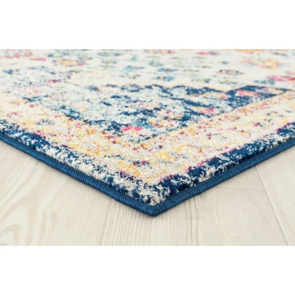 Westfield Home Versailles Amberley Blue Runner Rug - 2&7 inch x 7&2 inch, Beige