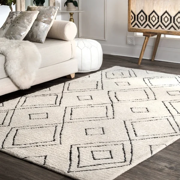Nuloom Handmade Moroccan Diamond Trellis Wool Rug - White