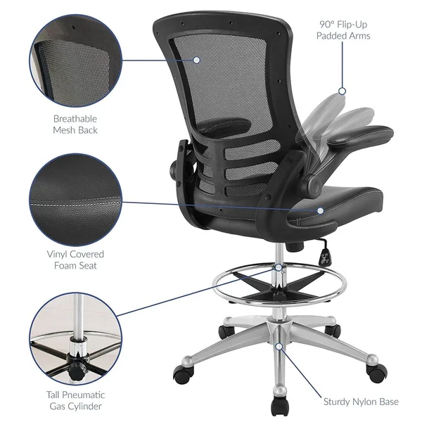Modway Attainment Drafting Chair in Black - Reception Desk Chair - Tall Office C