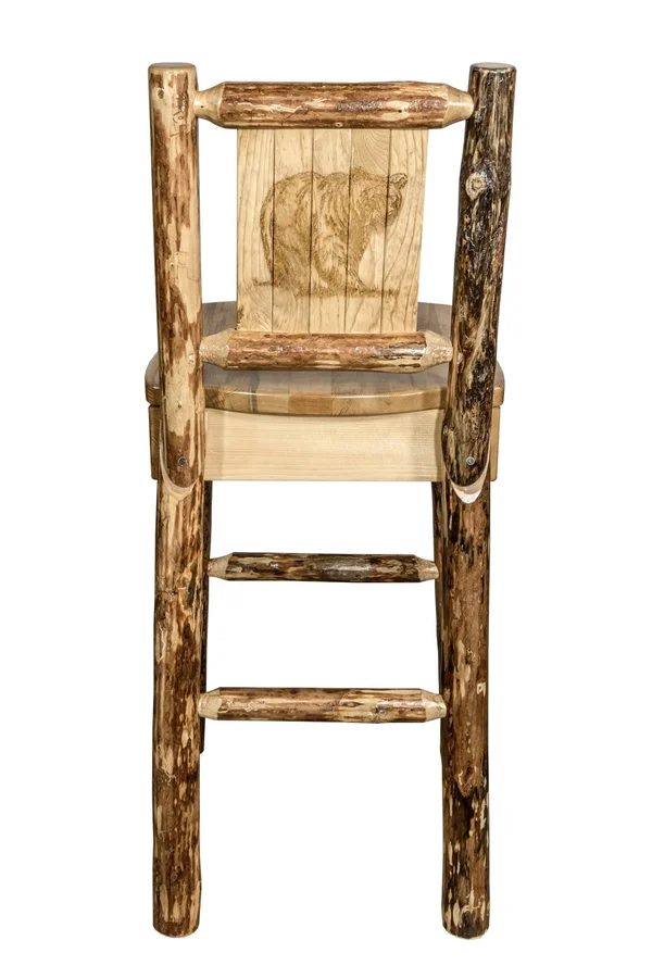 Montana Woodworks MWGCBSWNRLZBEAR Glacier Country Back Barstool with Laser Engraved Bear Design