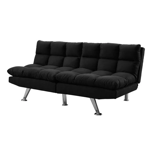 Pemberly Row Split Back Click Clack Futon in Black Micro-Suede
