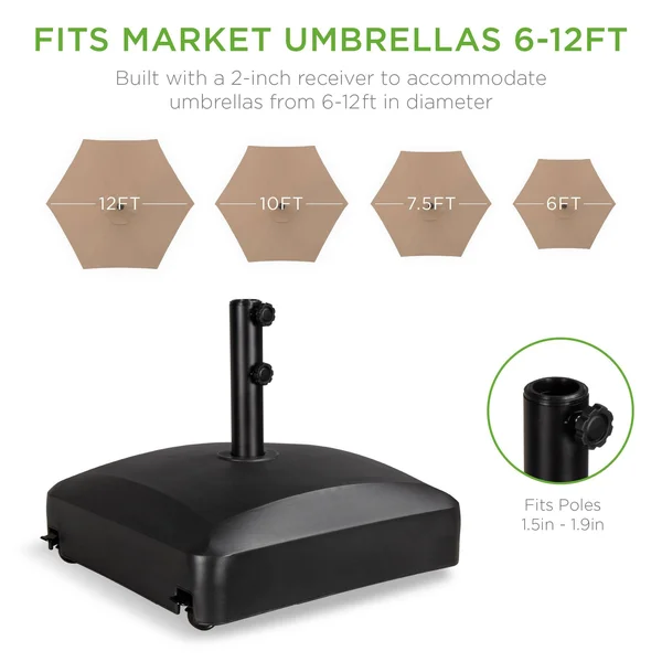 Best Choice Products Fillable Mobile Patio Umbrella Base Heavy Duty Market Stand w/ 4 Wheels - 2 Locks, 137lb Capacity - Black