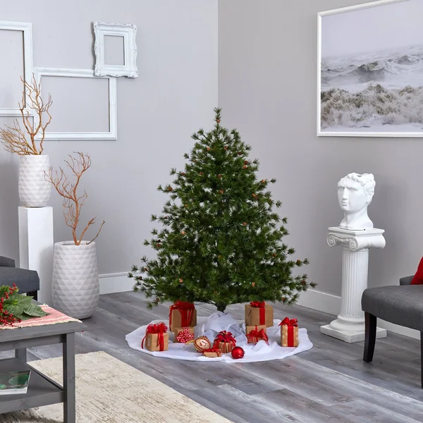Nearly Natural 5 Foot Colorado Mountain Pine Artificial Christmas Tree with 250 Clear Lights - 669 Bendable Branches, and Pine Co