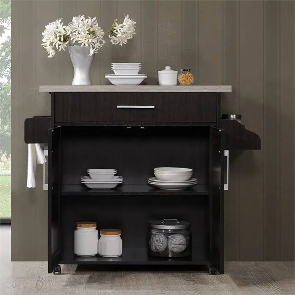 Pemberly Row Kitchen Island with Spice Rack in Chocolate Gray