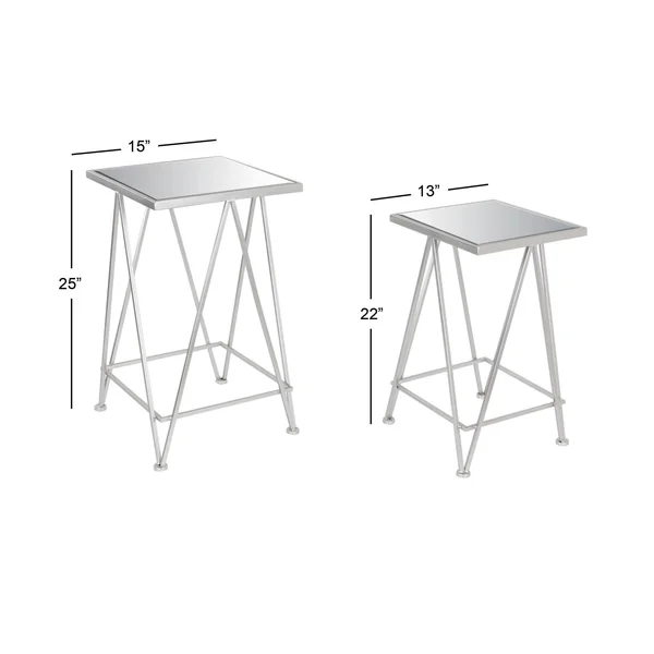 Classy Metal Side Table with Mirror, Set of 2