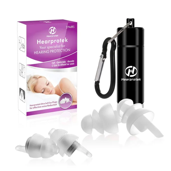 [2019 New Design] Sleeping Ear Plugs, Hearprotek 2 Pairs Ear Plugs (32db & 30db) Ultra Soft Noise Reduction and Hearing Prot
