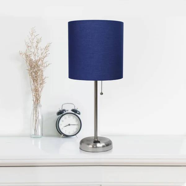 Limelights Brushed Steel Stick Lamp with Charging Outlet and Fabric Shade 2 Pack Set - Navy