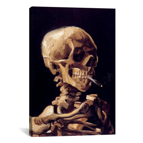 iCanvas Skull of A Skeleton with Burning CIGARETTE - C. 1885-1886 Gallery Wrapped Canvas Art Print by Vincent Van Gogh