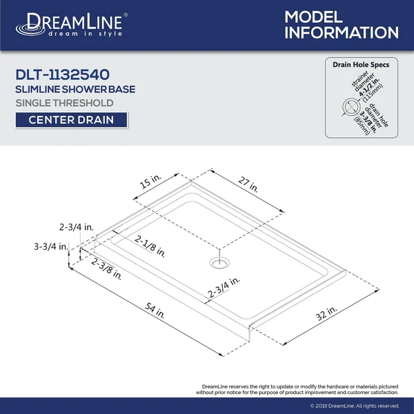 DreamLine DLT-1132540-22 32 x 54 in. Slimline Single Threshold Shower Base - Biscuit