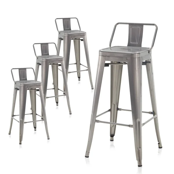 BELLEZE Asher 30x22 Bar Stools Low Back (Set of 4) Gunmetal, #aeaeae