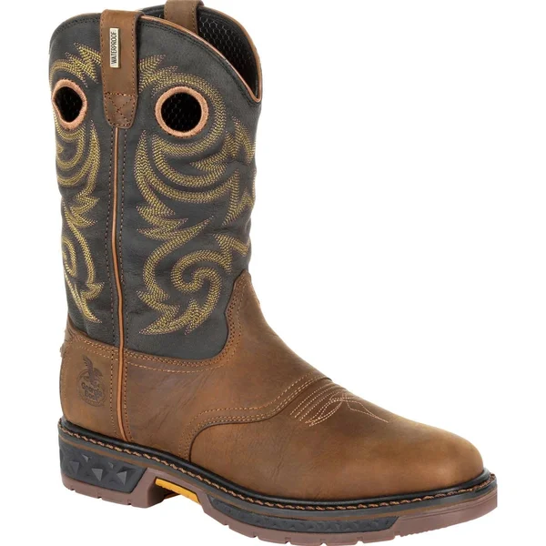 Georgia Men's Carbo-Tec LT Waterproof Pull-On Work Boot Black & Brown