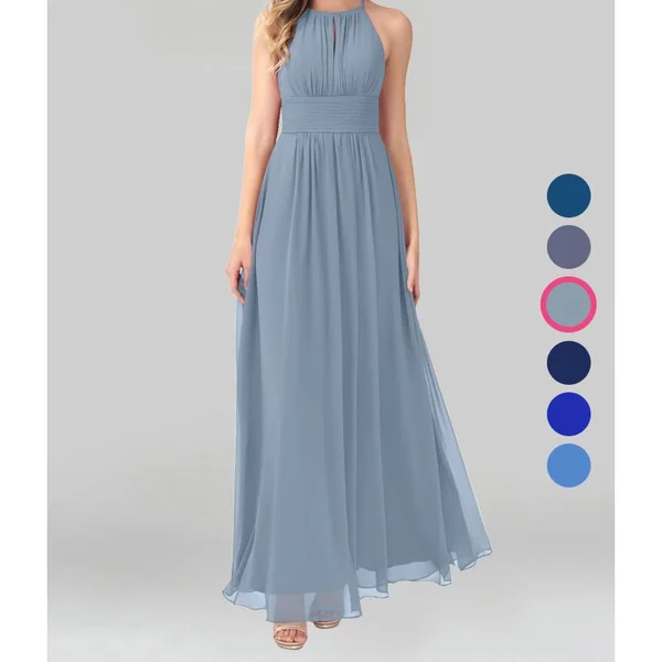 Azazie A-Line/Princess Halter Floor-Length Chiffon Bridesmaid Dresses - Dusty Blue