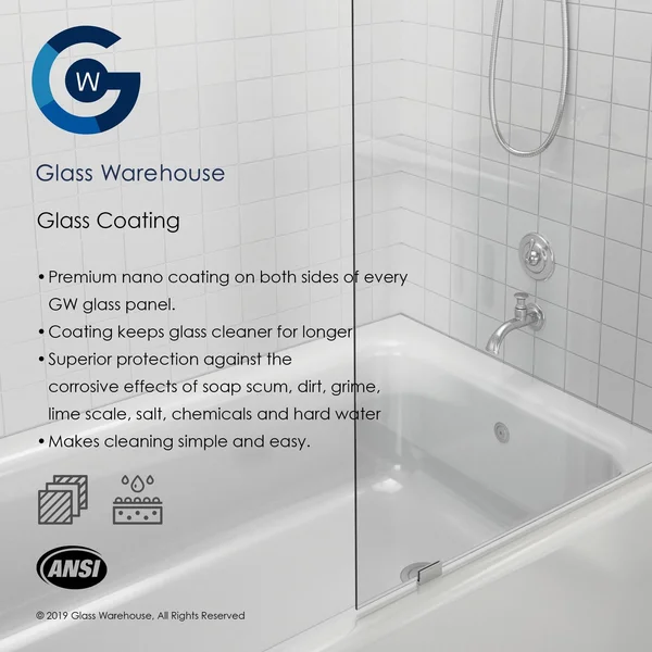 Glass Warehouse 78x22 x 38.75x22 Frameless Shower Door - Wall Hinge - Polished Chrome