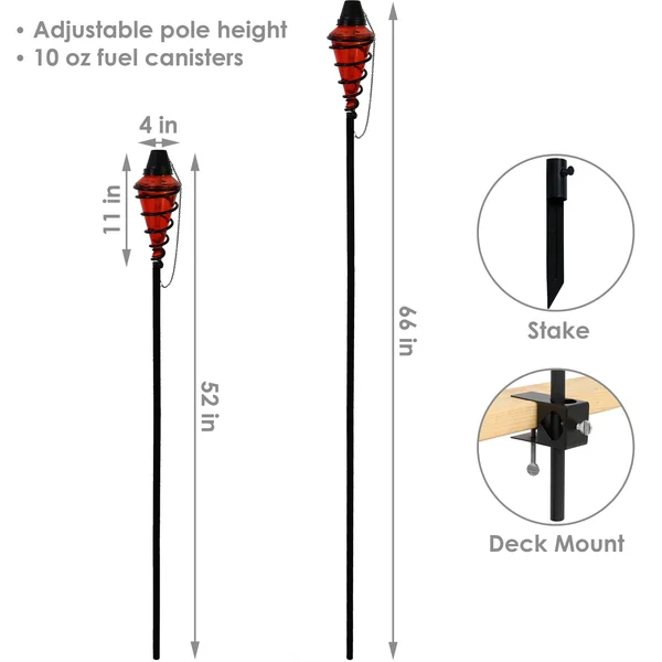 Sunnydaze 2-in-1 Metal Swirl with Red Glass Outdoor Lawn Torch - Set of 2