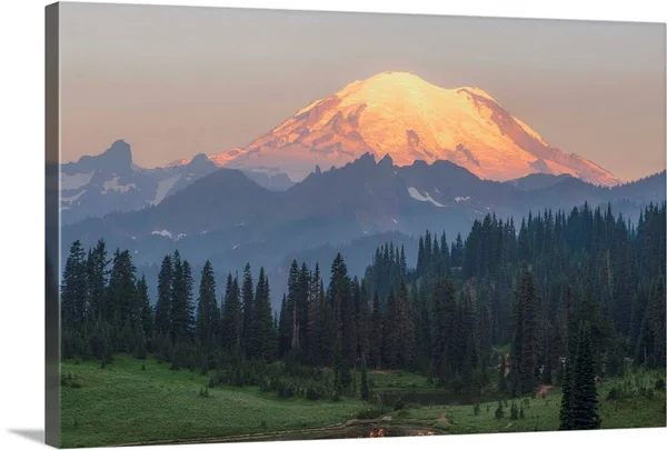 Mount Rainier Peak, Dawn, Upper Tipsoo Lake, Mount Rainier National Park, Washington, Canvas Wall Art, 48x32, Great Big Canva