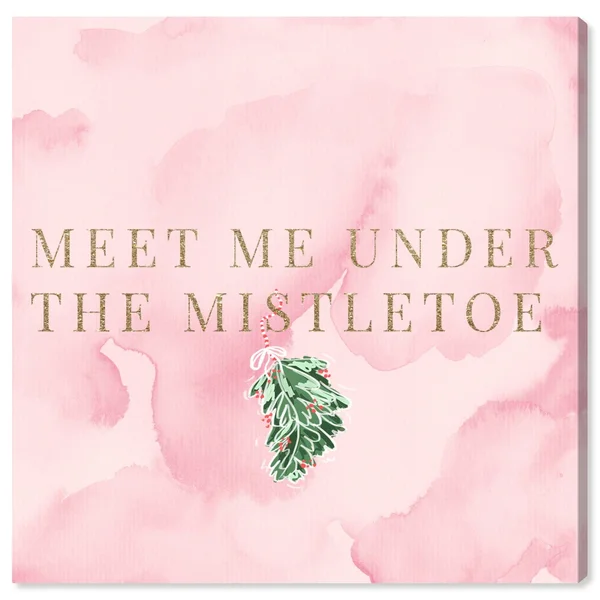 Oliver Gal 'Meet Me Under The Mistletoe' Typography and Quotes Wall Art Canvas Print - Pink - Gold - 40 x 40
