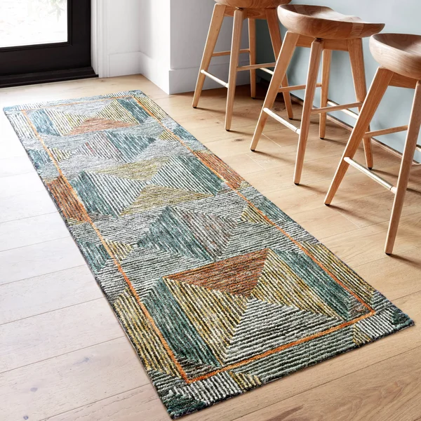 Alexander Home Kaleidoscope Geometric Hand-Hooked Wool Rug - 2&6x22 x 9&9x22 - Lagoon - Spice