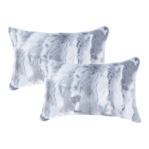Genuine Rabbit Fur Pillow - Set of 2 - 12x22 x 20x22 - Grey