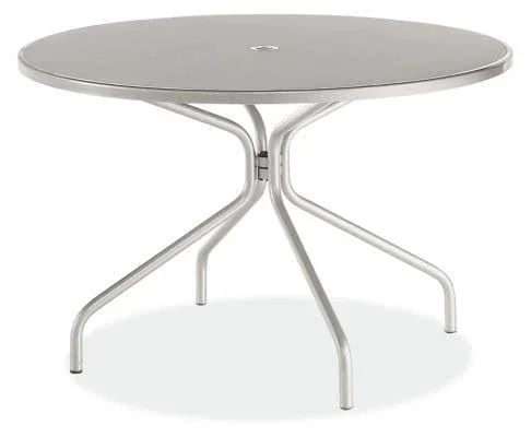 Room & Board, Modern Kona 4 Person Round Patio Table in Silver Grey Steel, 48 Diameter 30H
