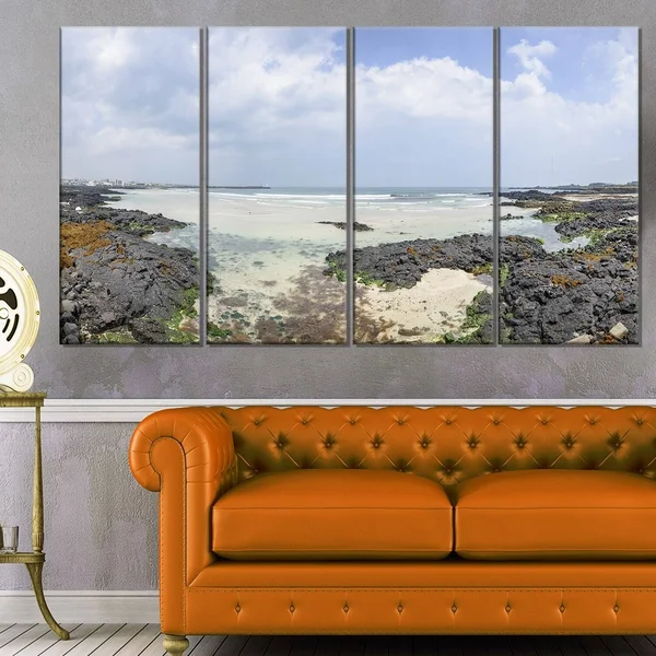 Design Art 'Panorama View of Woljeongri Beach' 4 Piece Photographic Print on Wrapped Canvas Set - Gray