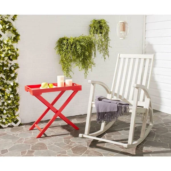 Safavieh Classic White Wood Outdoor Rocking Chair Weather Resistant Home Patio Decor New