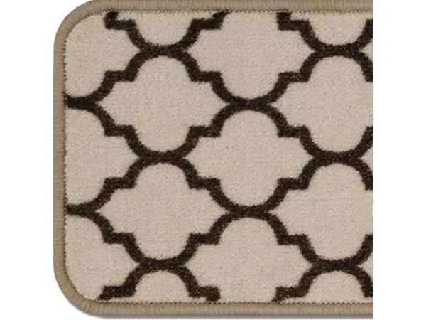 Set of 15 Attachable Indoor Carpet Stair Treads - Moroccan Trellis Lattice - Vanilla Cream & Coffee Brown - 9 Inches x 36 In