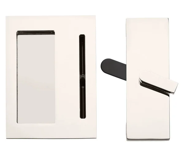 Emtek Modern Barn Door Privacy Lock and Flush Pull with Strike (Polished Nickel)