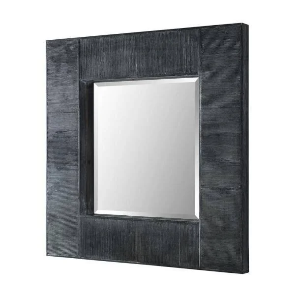 Walker Edison Furniture Company 32 in. Transitional Modern Farmhouse Urban Industrial Square Textured Wood Wall Mirror