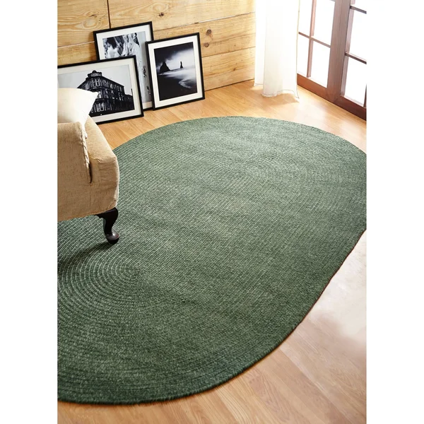 Better Trends Chenille Braid Collection Durable Stain Resistant Reversible Diluth Green 42 in. x 66 in. Oval Solid Polyester Are