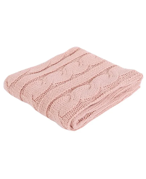 Happycare Textiles Soft Knitted Dual Cable Throw - Blush
