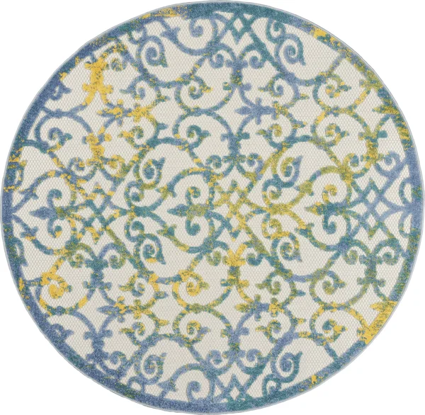 Nourison Aloha Runner ALH21 Area Rug - Ivory Blue, 4& x Round