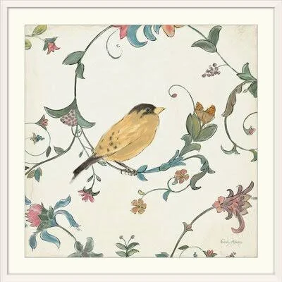 &Birds Gem III& by Emily Adams Painting Print Great Big Canvas Format: White Frame - Size: 38x22 H x 38x22 W x 1x22 D
