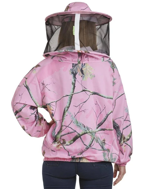 Natural Apiary USA Beekeeping Smock - Polycotton Jacket - Non-Flammable Round or Fencing Veil PinkForest - Round, XL