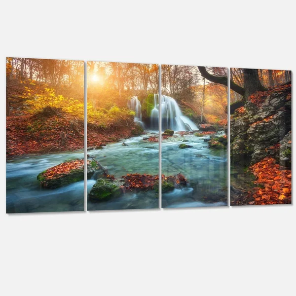 Design Art PT9799-373 Fast Flowing Fall River in Forest - Landscape Photography Canvas Print - 60x32 - 5