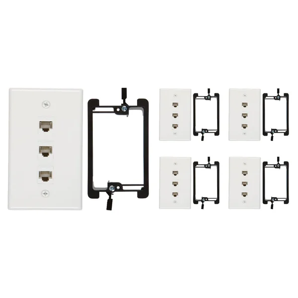 Buyer&s Point 3 Port Cat6 Wall PLATE, Female-Female with Single Gang Low Voltage Mounting Bracket Device Pack of 5 White 3 Port