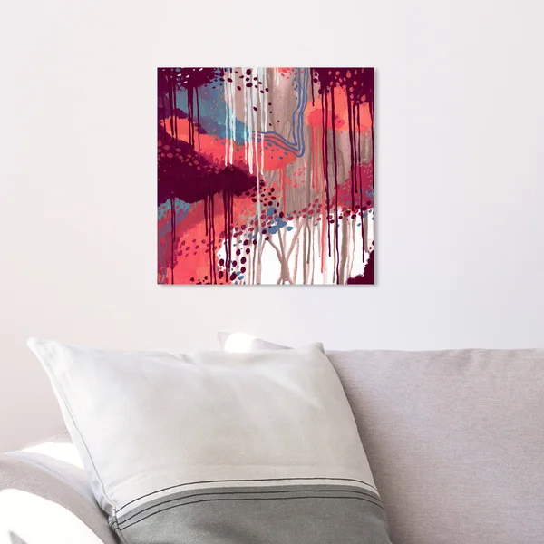 Oliver Gal 'Wine Wine Wine' Abstract Wall Art Canvas Print Paint - Pink - Blue - 12 x 12